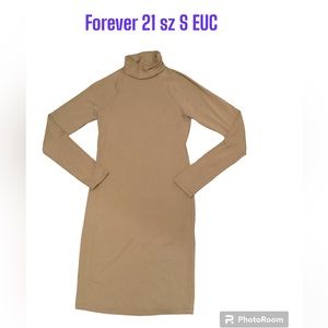 Forever 21 Turtleneck Bodycon Long Sleeve Tan Brown Camel  Mini Dress sz S EUC